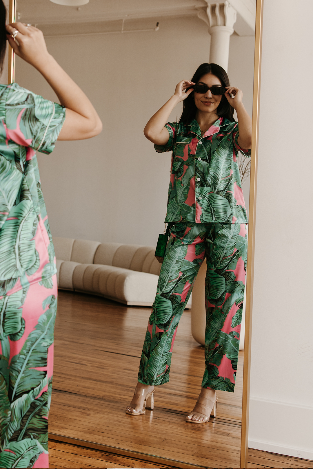Pink Banana Leaf Pants set