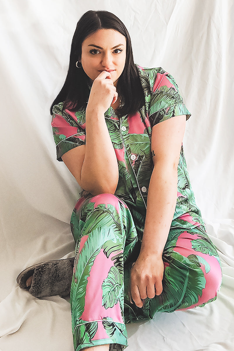 Pink Banana Leaf Pants set