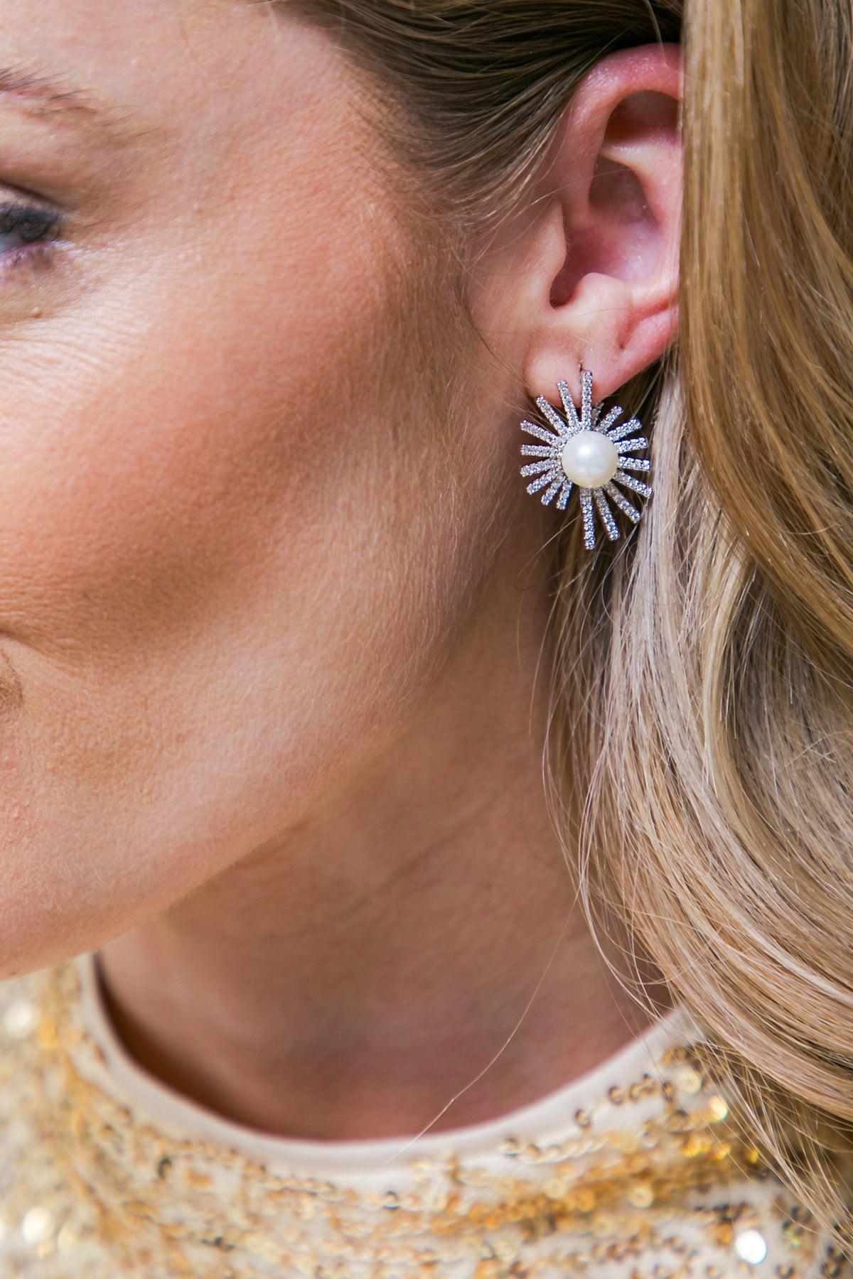 COUTURE PEARL FLOWER EARRINGS.