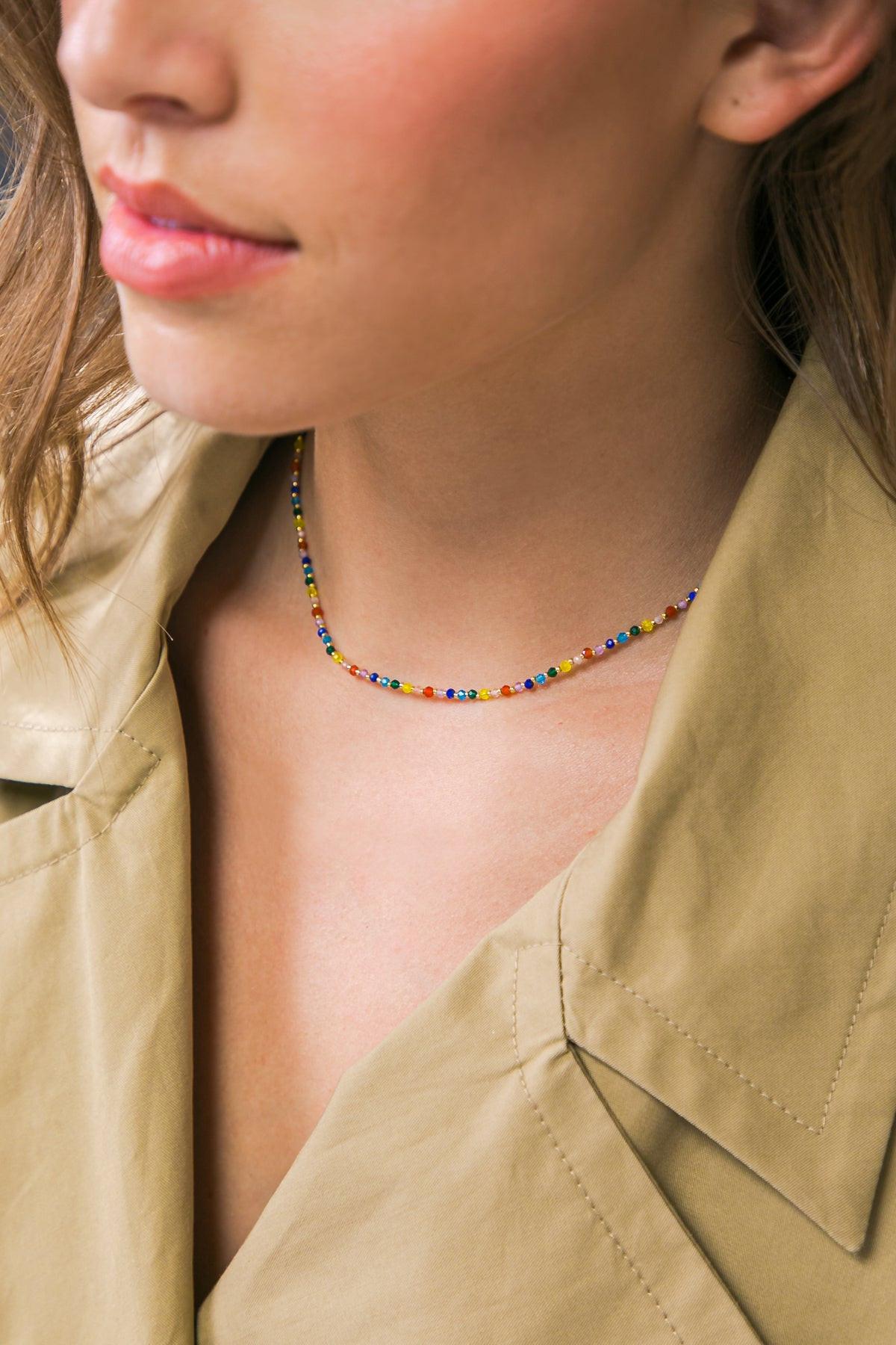 COLORED ENAMEL PEARL NECKLACE.