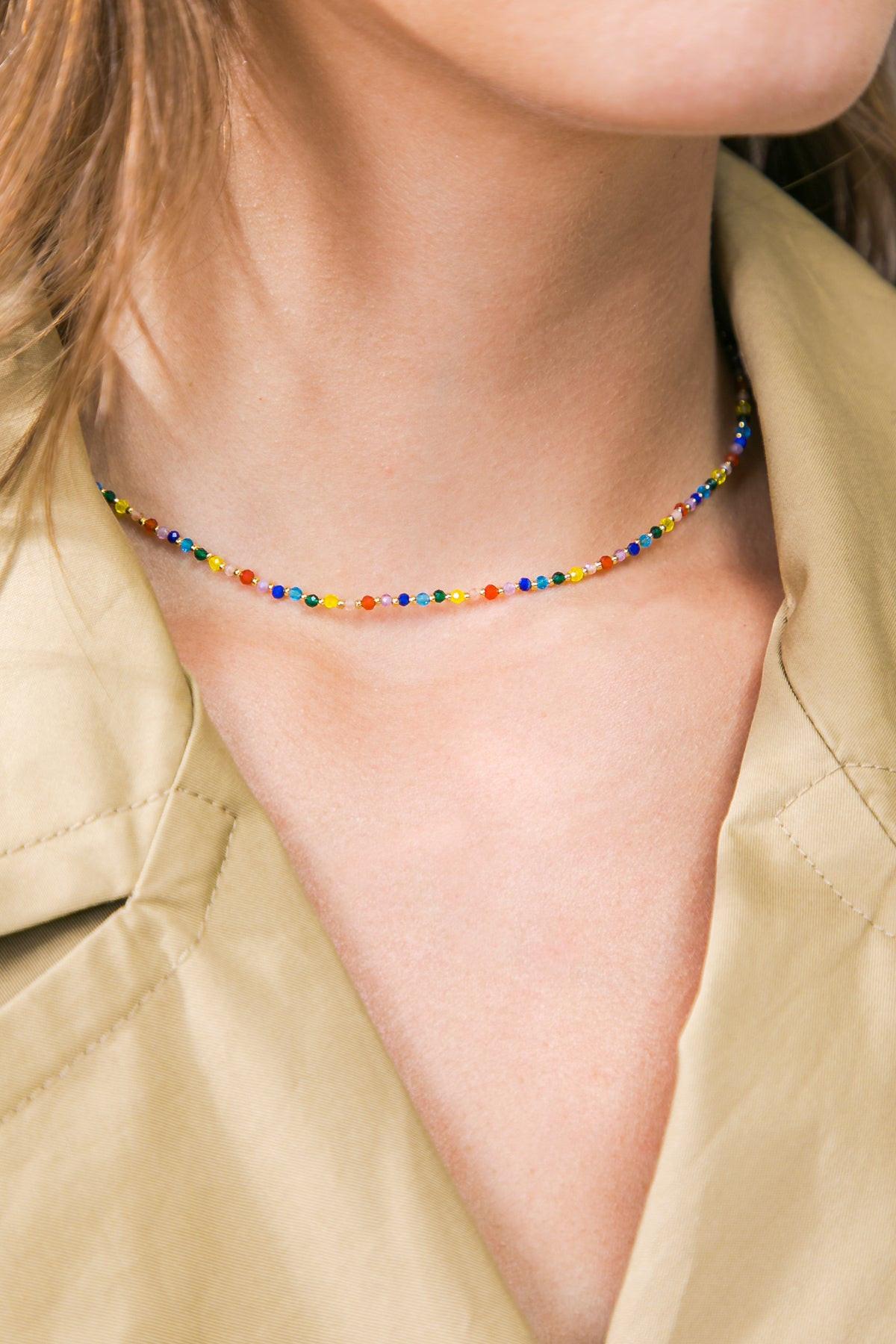 COLORED ENAMEL PEARL NECKLACE.