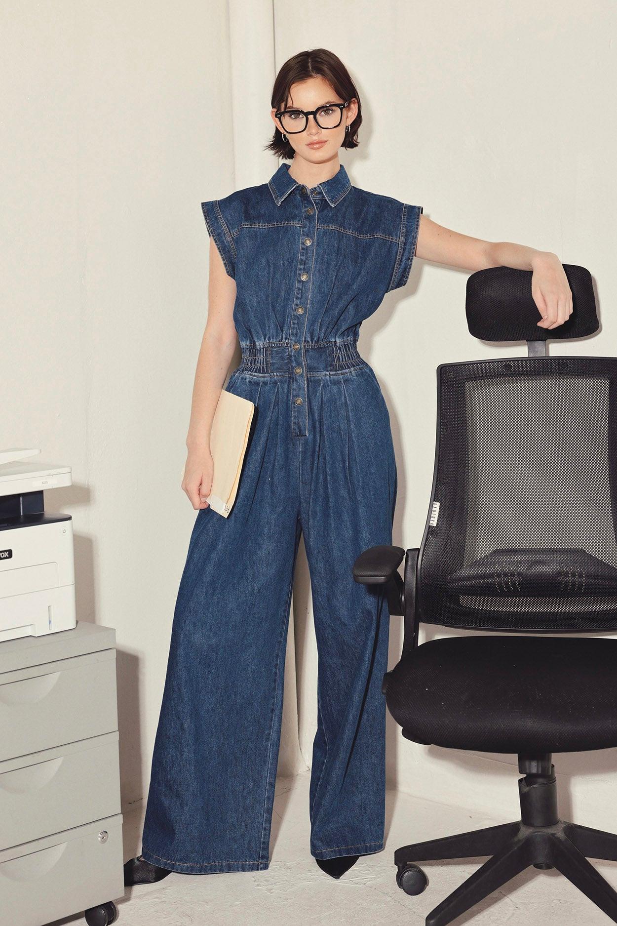 POWER PLAY DENIM JUMPSUIT.