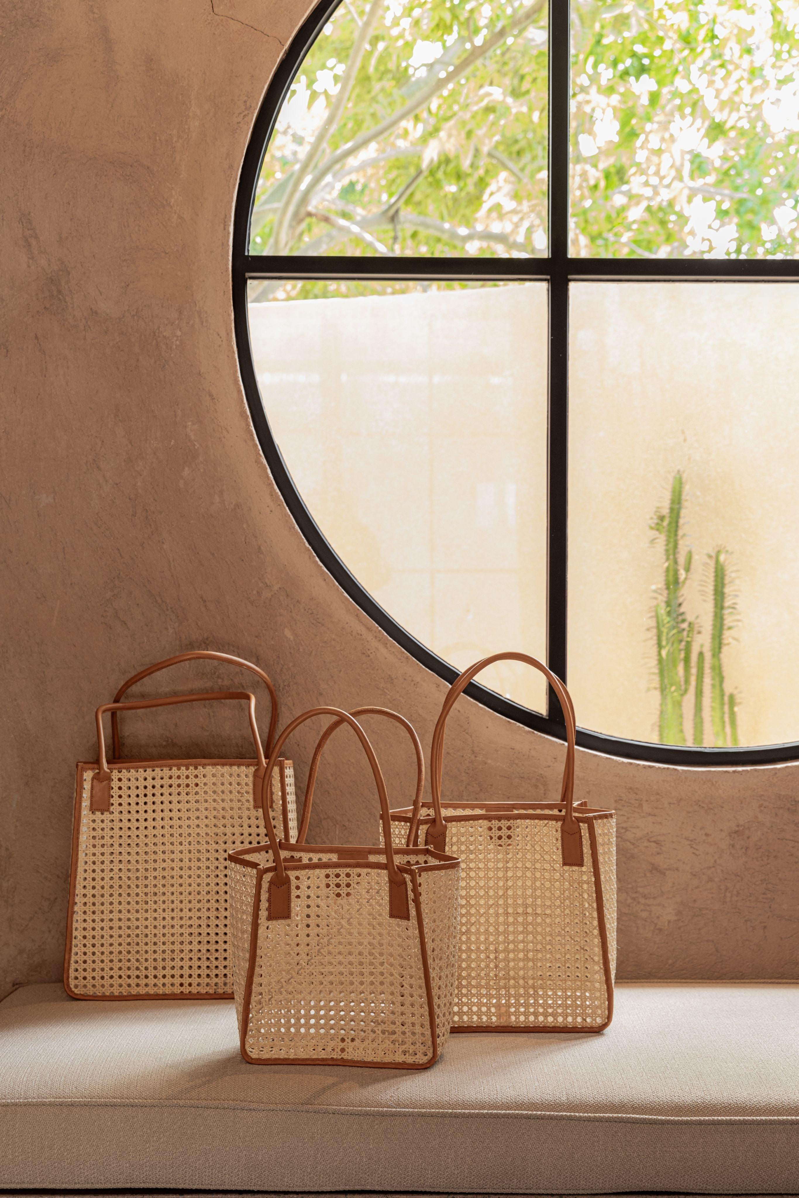 Citra Leather and Rattan Tote Bag.