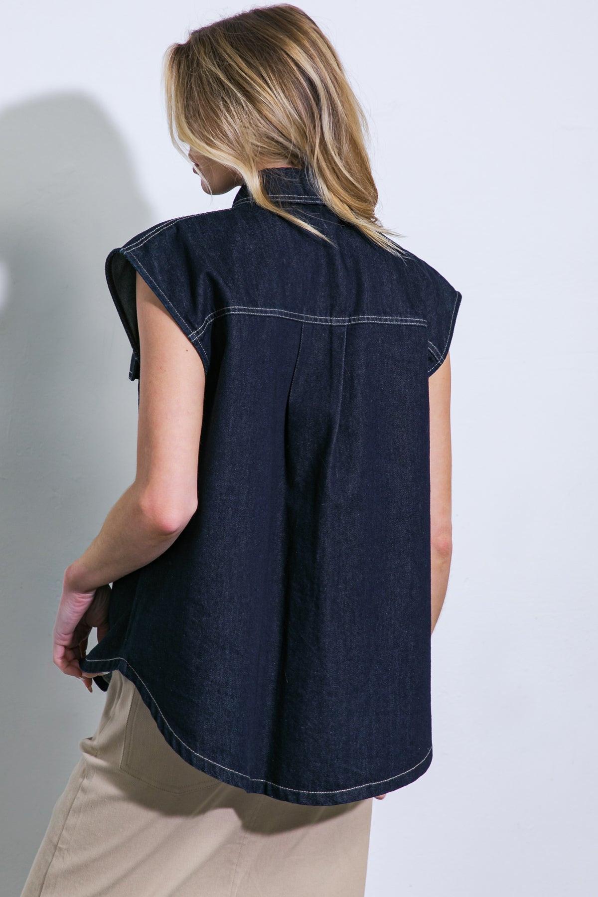 LET'S JUST RELAX DENIM TOP.