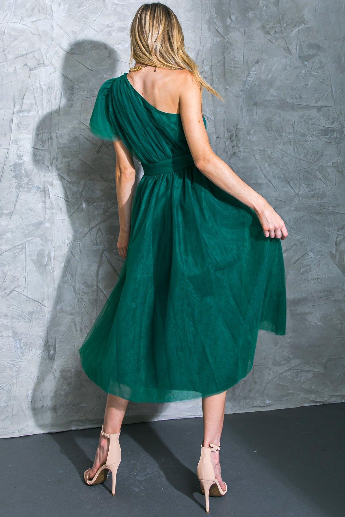 LIVELY CHARM TULLE MIDI DRESS.