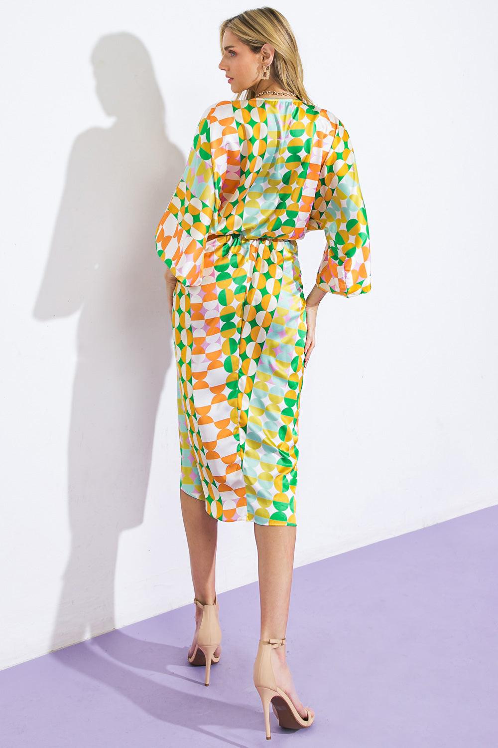 BEST IMPRESSIONS WOVEN SATIN MIDI DRESS.