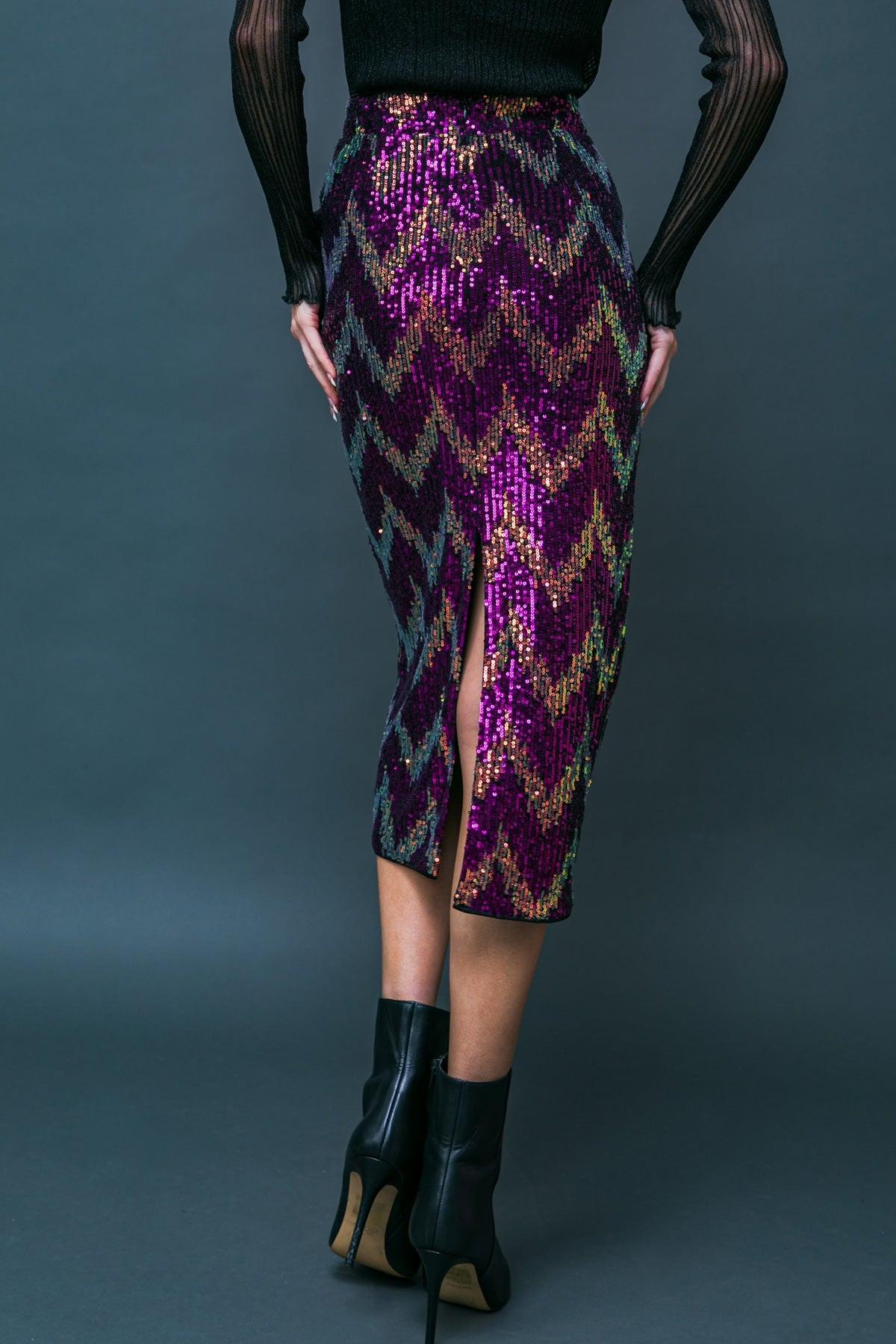 BE HAPPY FRIEND SEQUIN MIDI SKIRT.