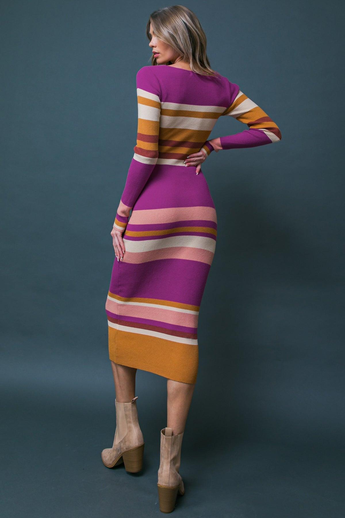 EVENING OF ELEGANCE SWEATER MIDI DRESS.