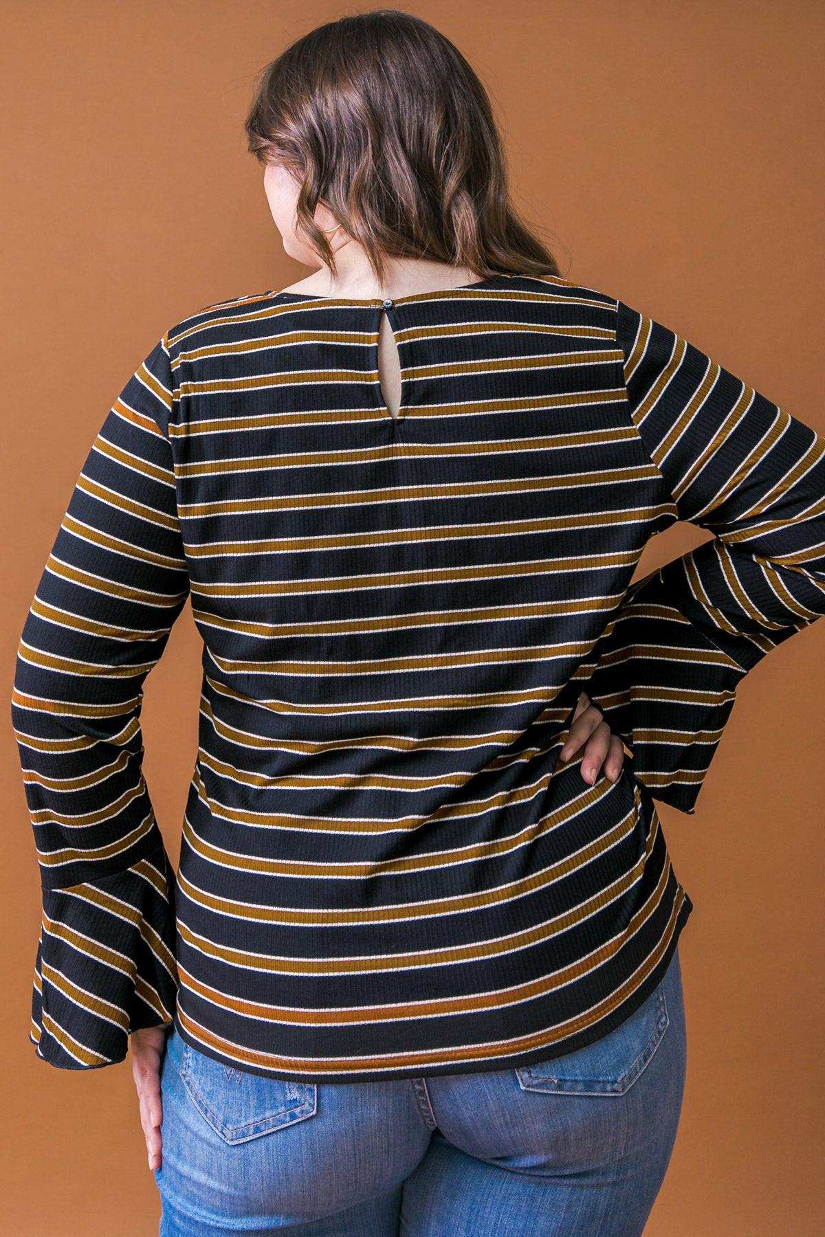 HERE WE GO STRIP RUFFLE SLEEVE TOP - Flying Tomato - TOPS - A.Calin