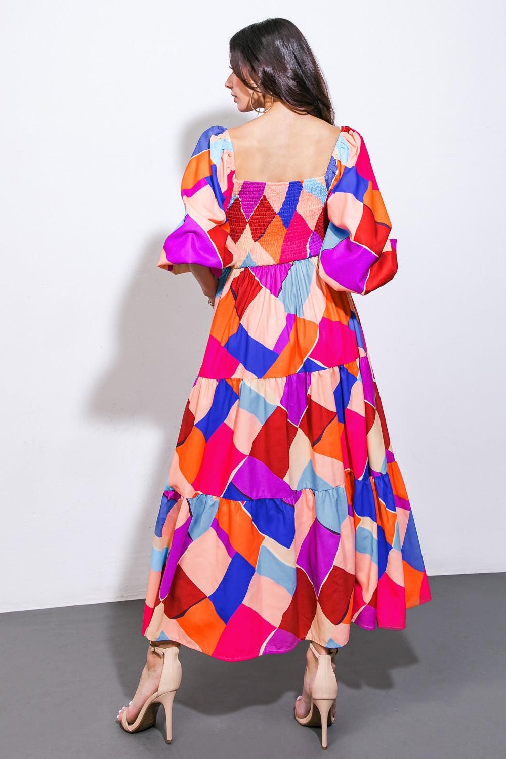 PULLING HEARTSTRINGS WOVEN MIDI DRESS.