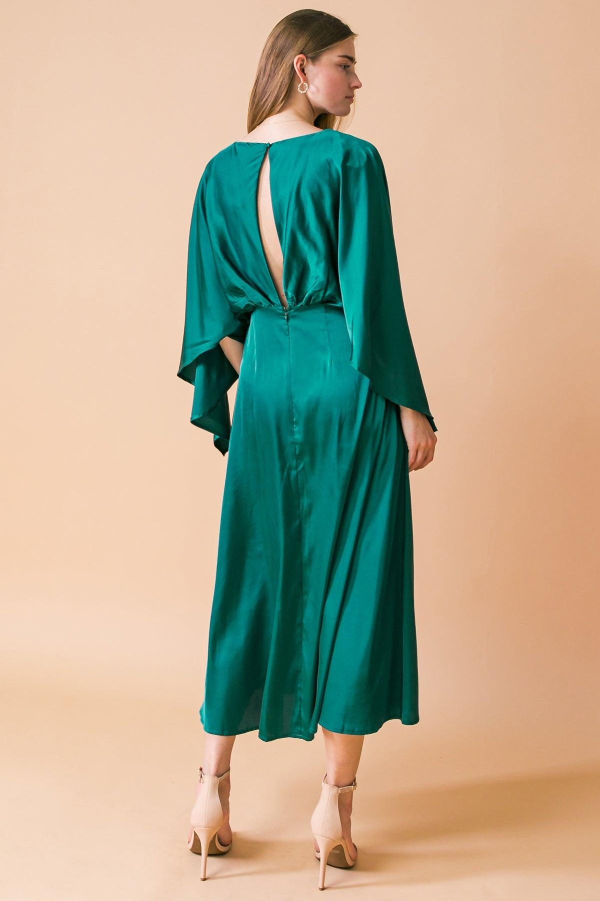 CAUGHT FEELINGS WOVEN MIDI DRESS.