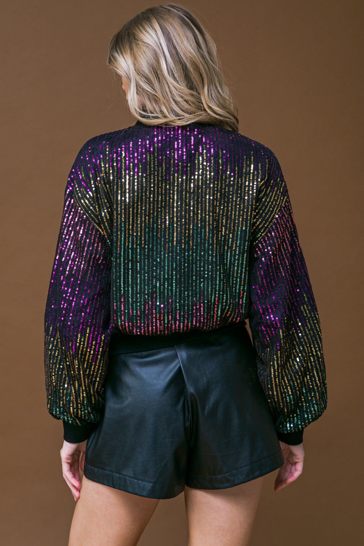 ENTERTAIN ME SEQUIN BOMBER JACKET.