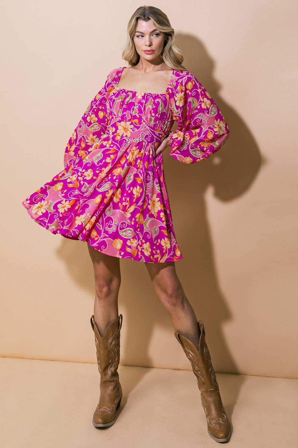 THRIVING ALL NIGHT WOVEN MINI DRESS.