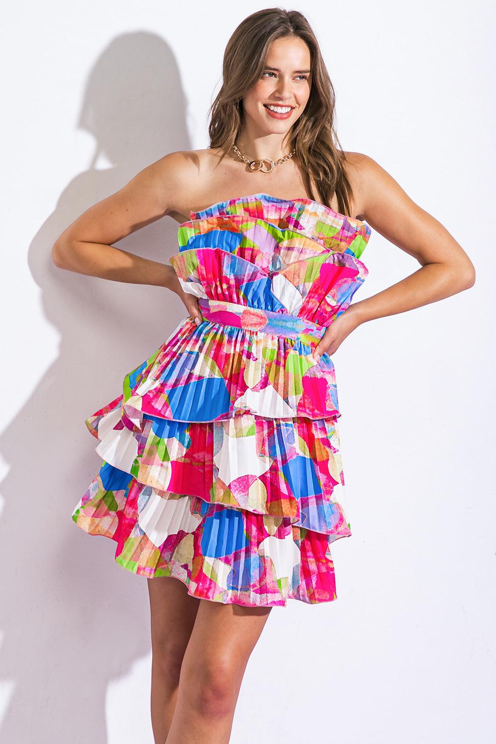 PARADISE PALMS WOVEN MINI DRESS.