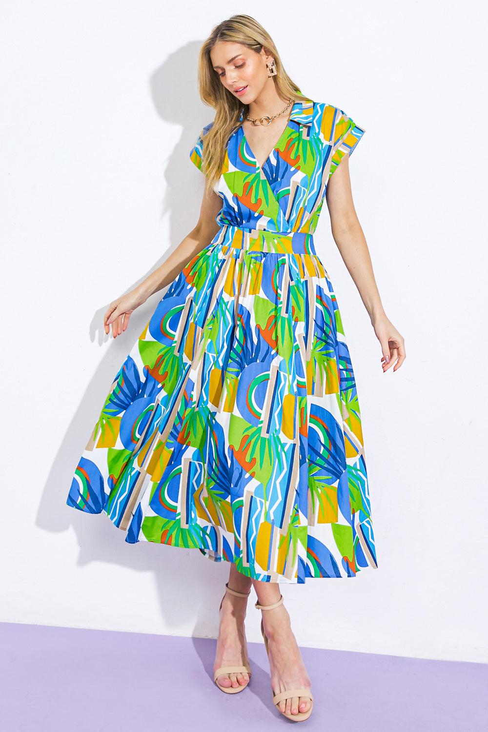 SUMMER MIRAGE WOVEN MIDI DRESS.