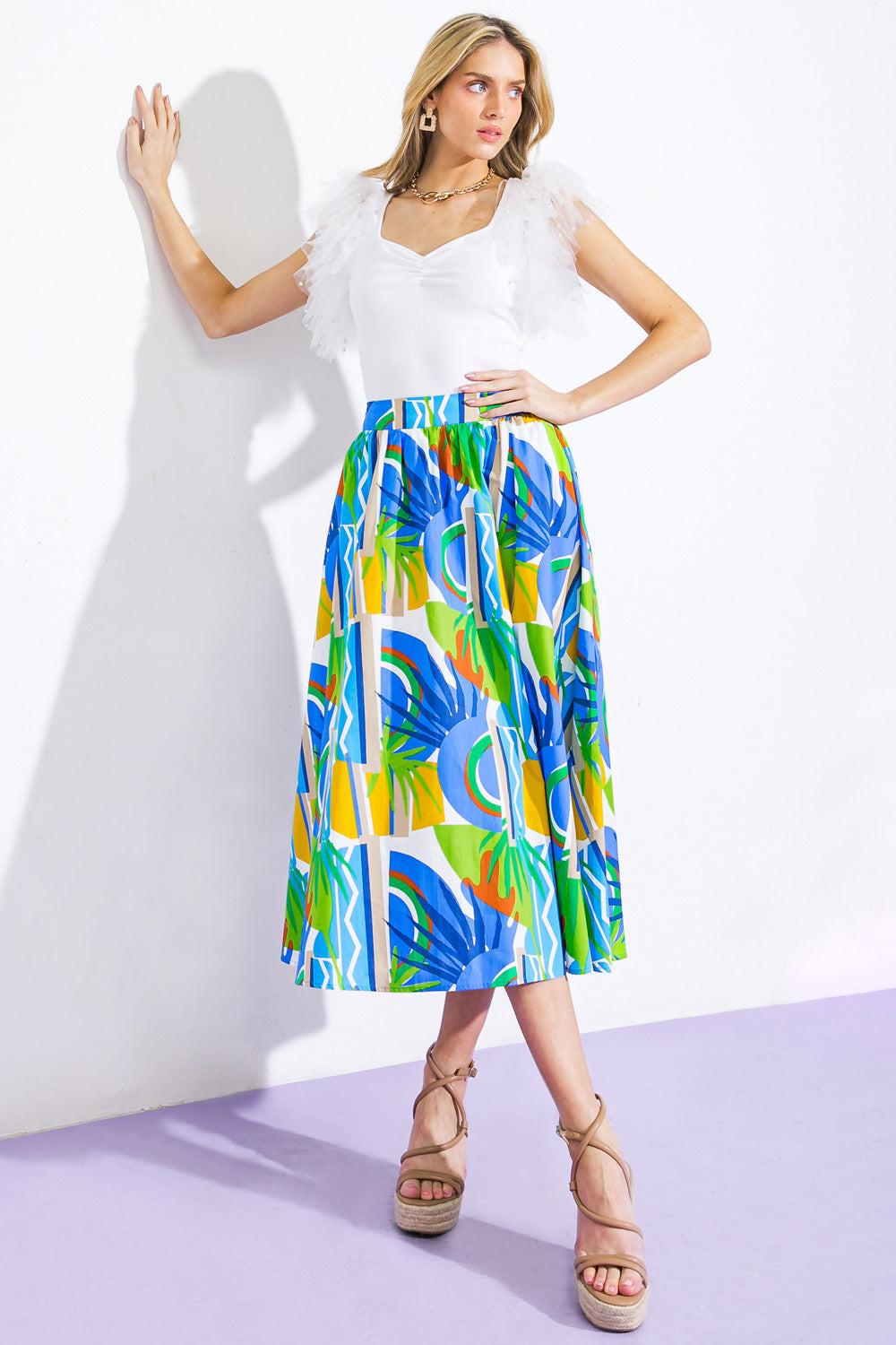ARE WE THERE YET WOVEN MIDI SKIRT.