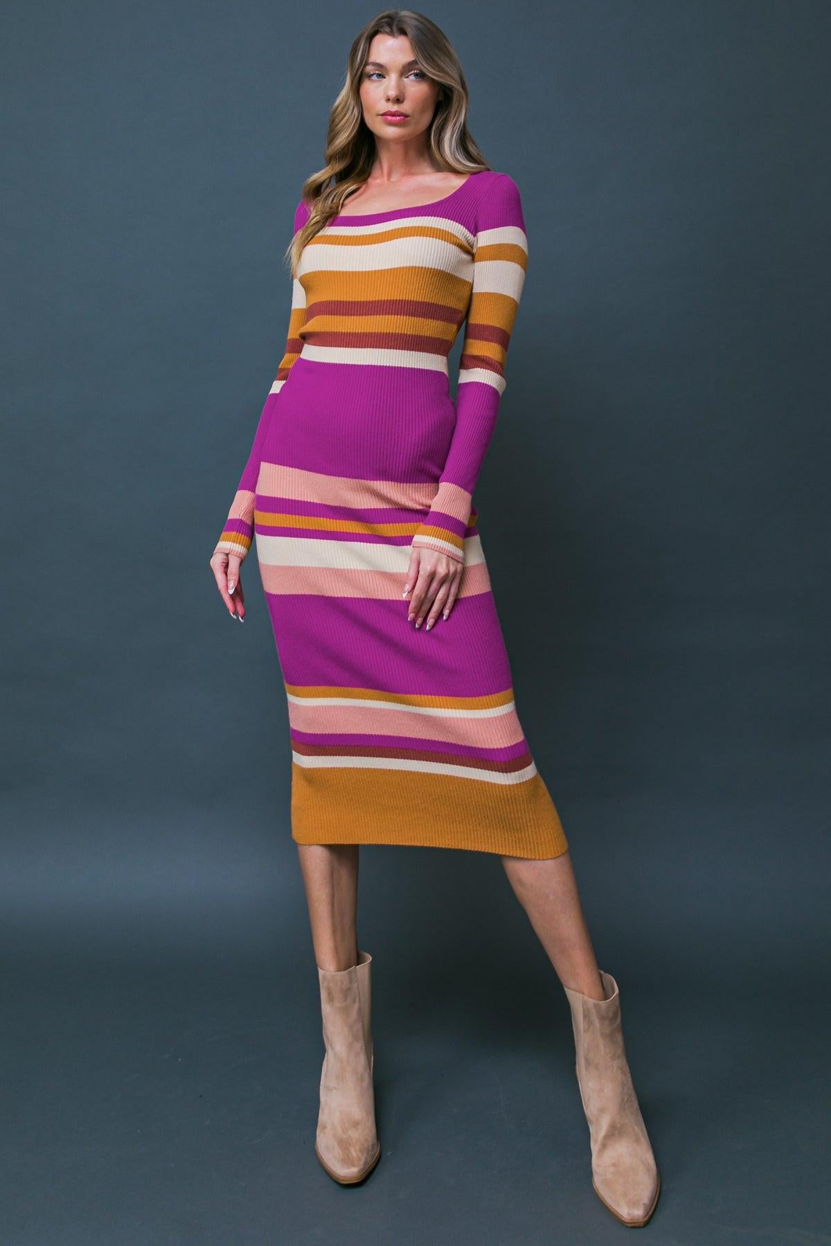 EVENING OF ELEGANCE SWEATER MIDI DRESS.