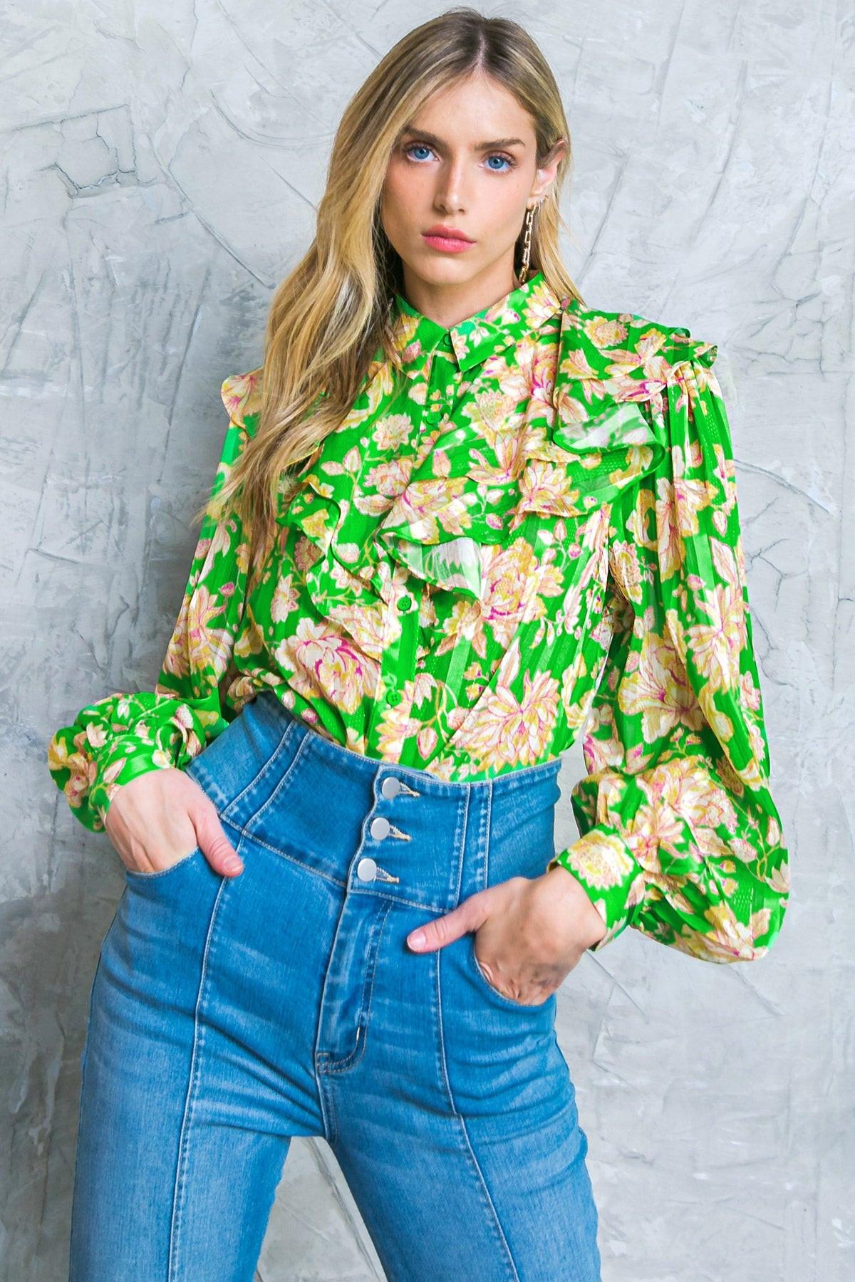 STUCK ON AN ISLAND WOVEN TOP.
