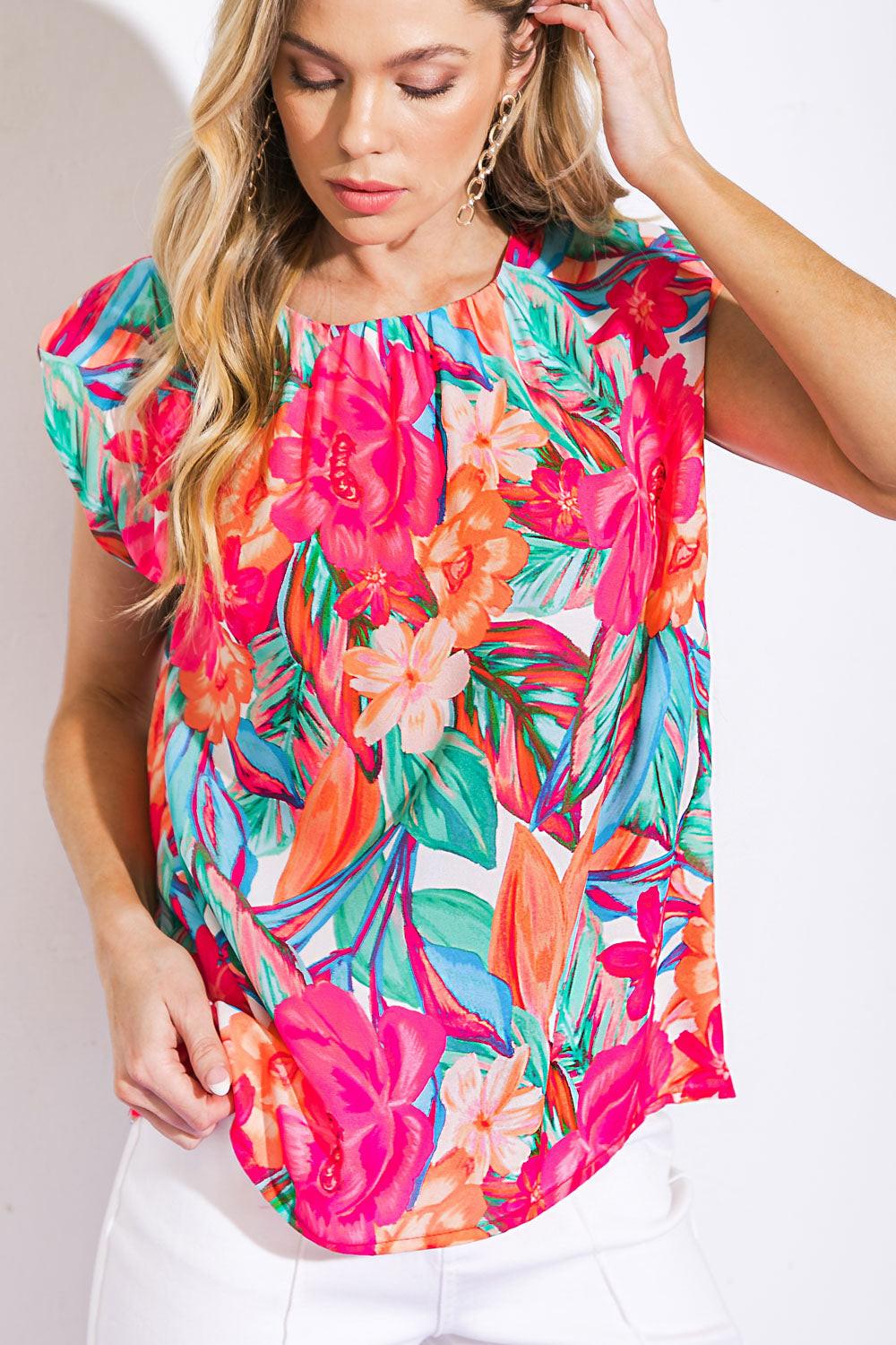 OUT FOR THE DAY WOVEN TOP.