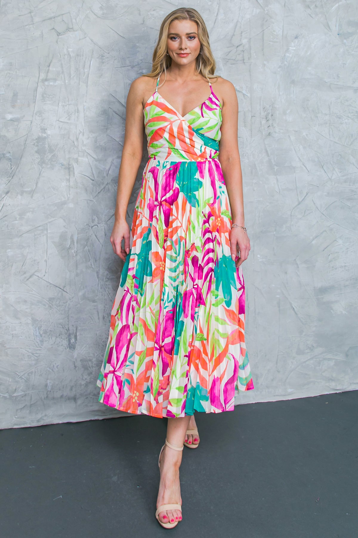 SEE THE CITY FLORAL WOVEN MIDI DRESS