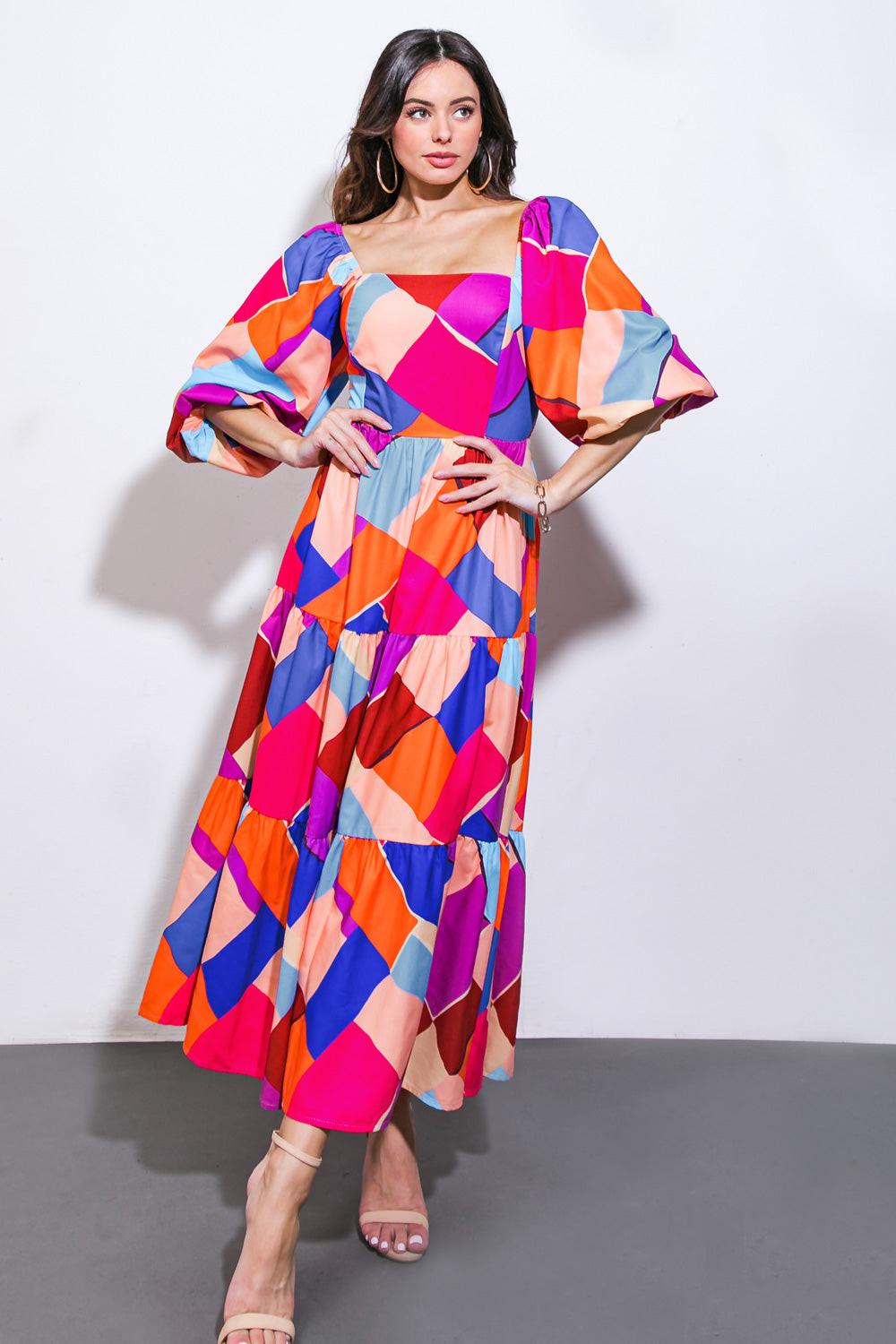 PULLING HEARTSTRINGS WOVEN MIDI DRESS.