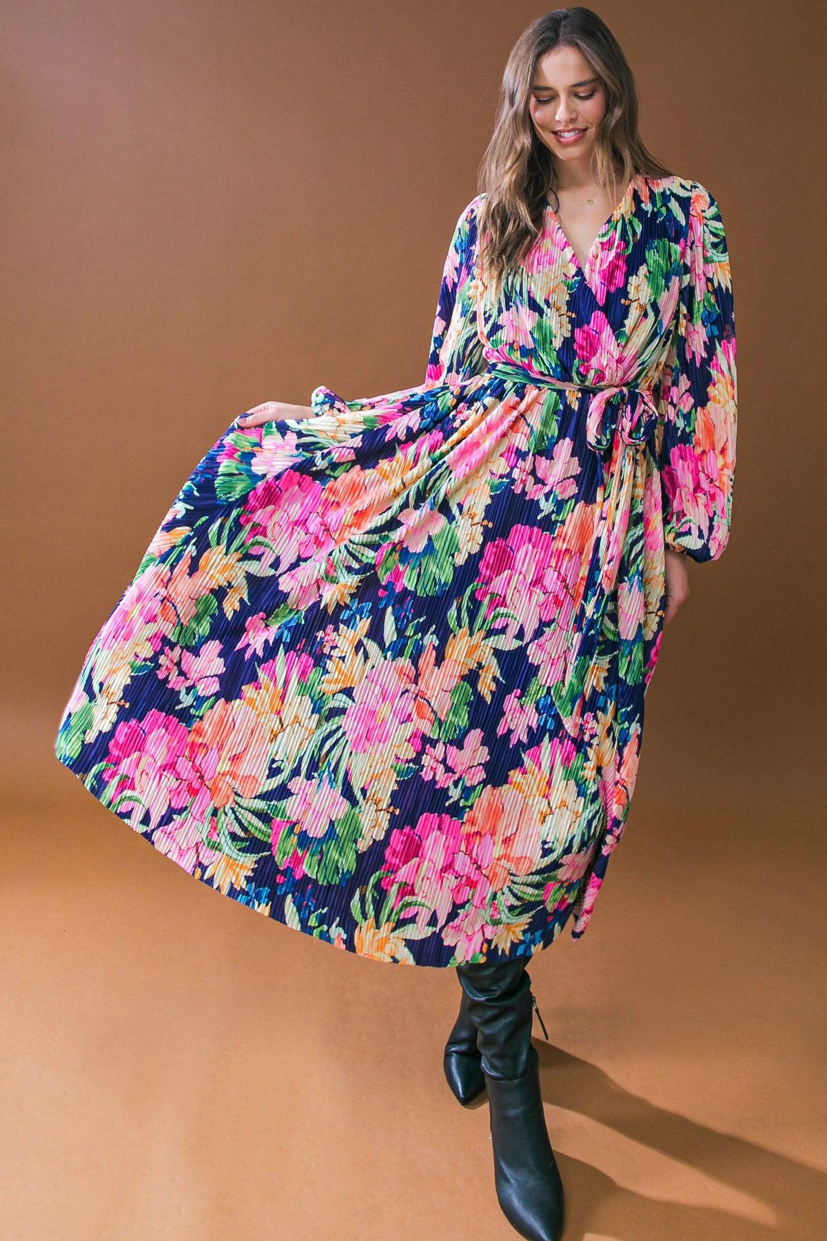 BREATHTAKING MOMENT WOVEN PLISSE MIDI DRESS.