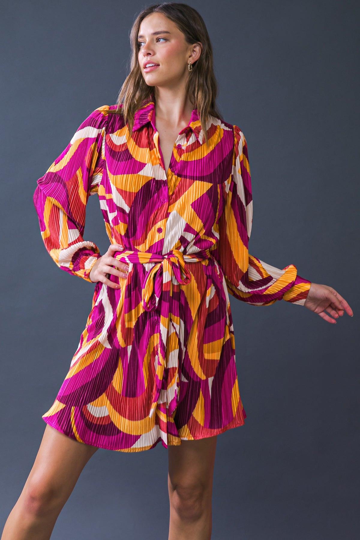 GET ON BOARD WOVEN PLISSE MINI DRESS.