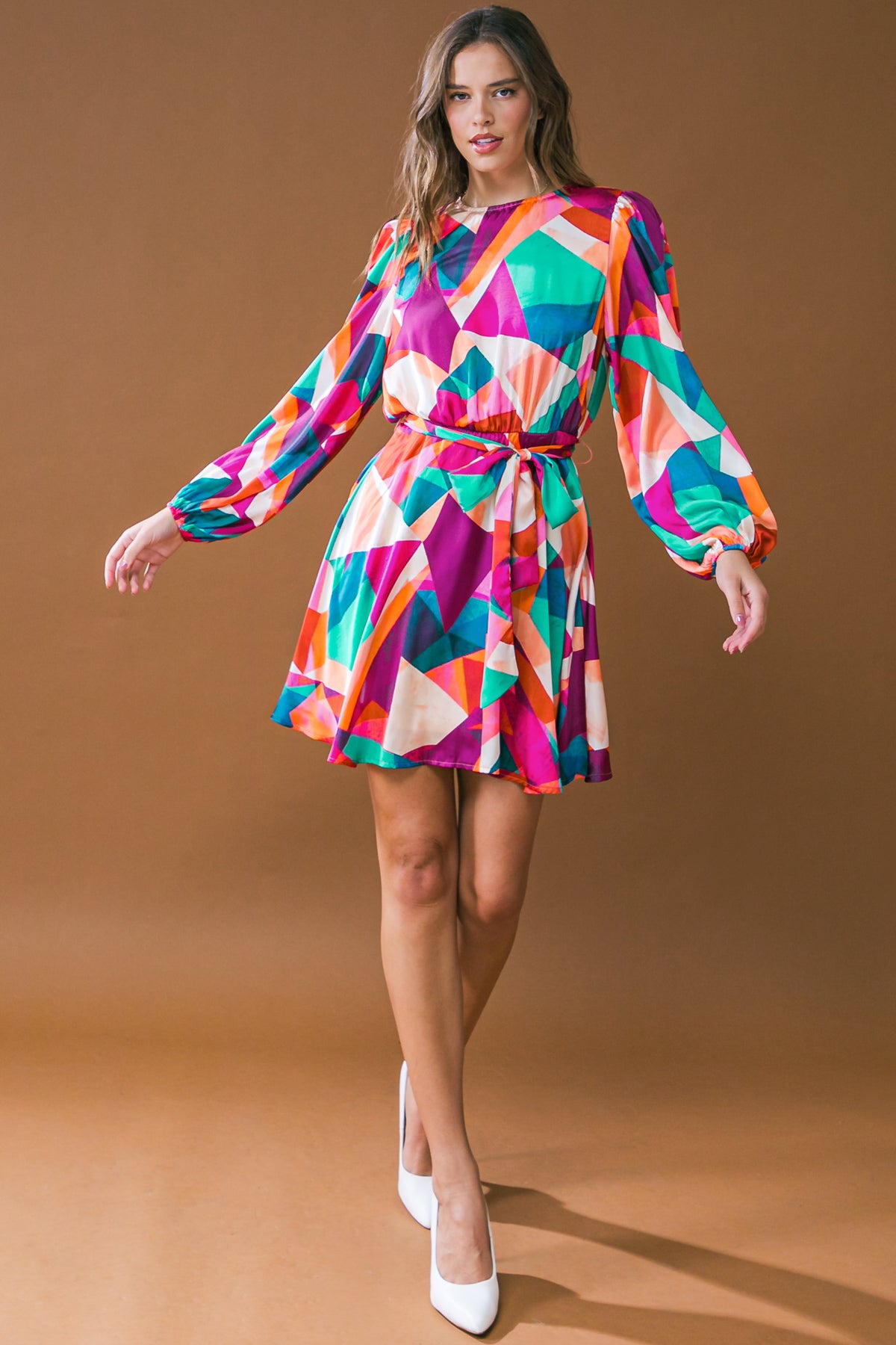A printed woven mini dress featuring round neckline, long sleeve, self sash tie, A line skirt with back zipper closure
This EXCITED FOR THIS WOVEN MINI DRESS is the perfect choice for the fashion-forward lady. It features a round neckline, long sleeves, a self sash tie, and an A line skirt with back zipper closure for a comfortable fit. Create a stylish look with an eye-catching printed design.
Details
Self : 100% Polyester
Lining : 100% Polyester
Size & Fit
- Model is 5`8" And Wearing Size Sma