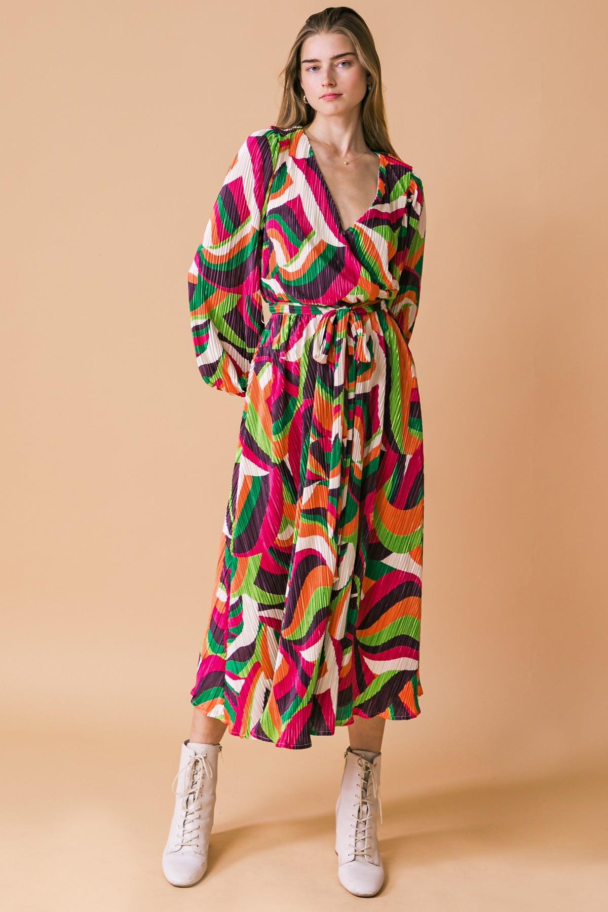 DESTINED TO IMPRESS PLISSE MIDI DRESS.