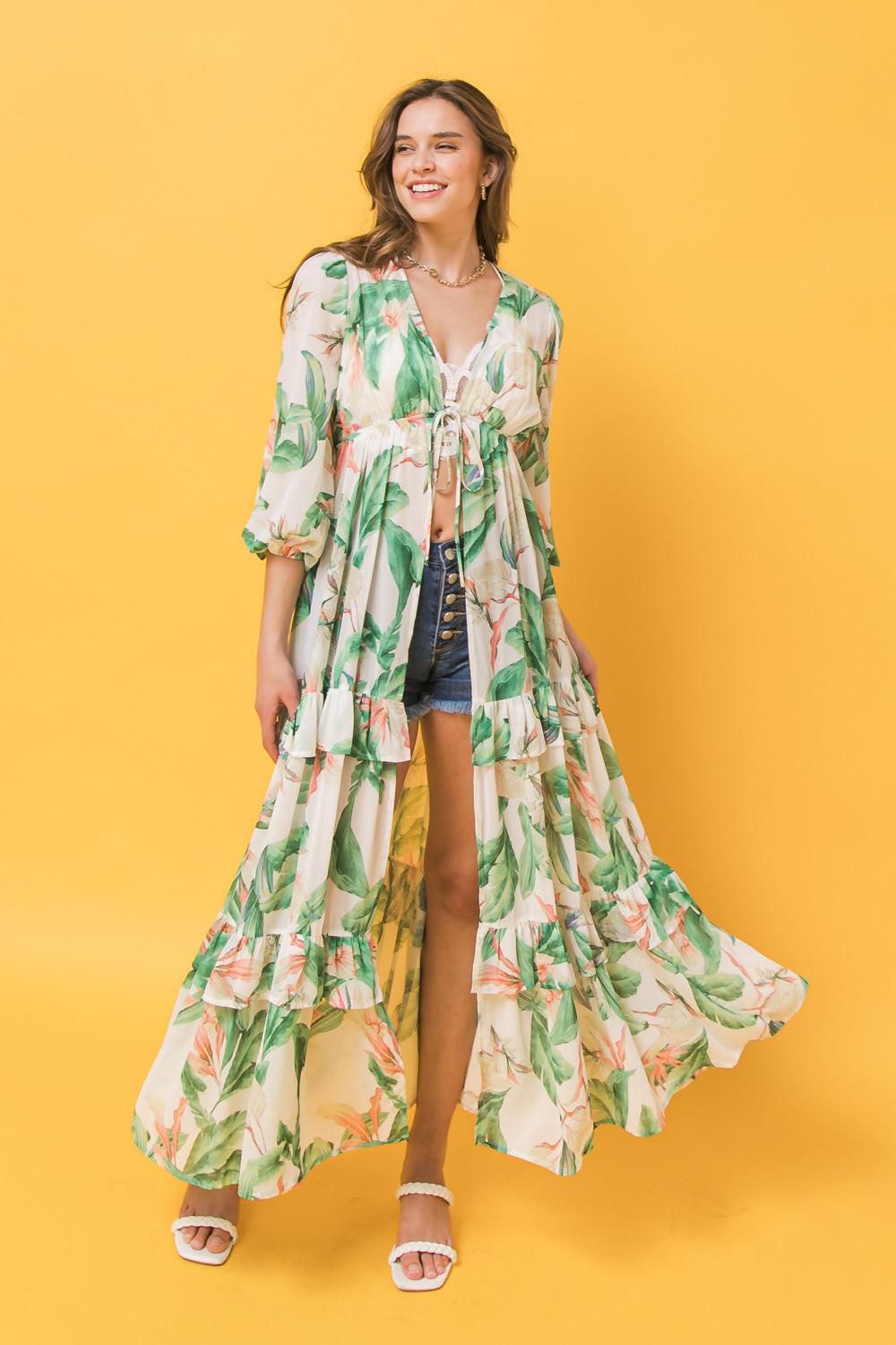 EASY DAYS FLORAL MAXI KIMONO TOP.