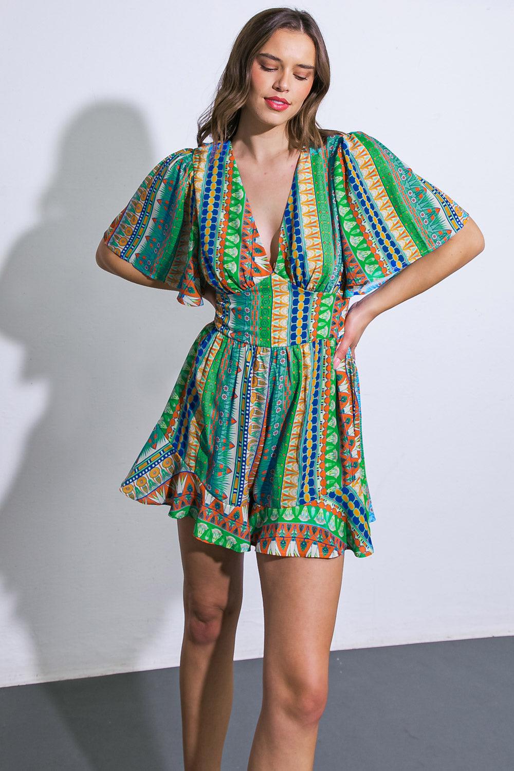 REFRESHING BEAUTY WOVEN ROMPER.
