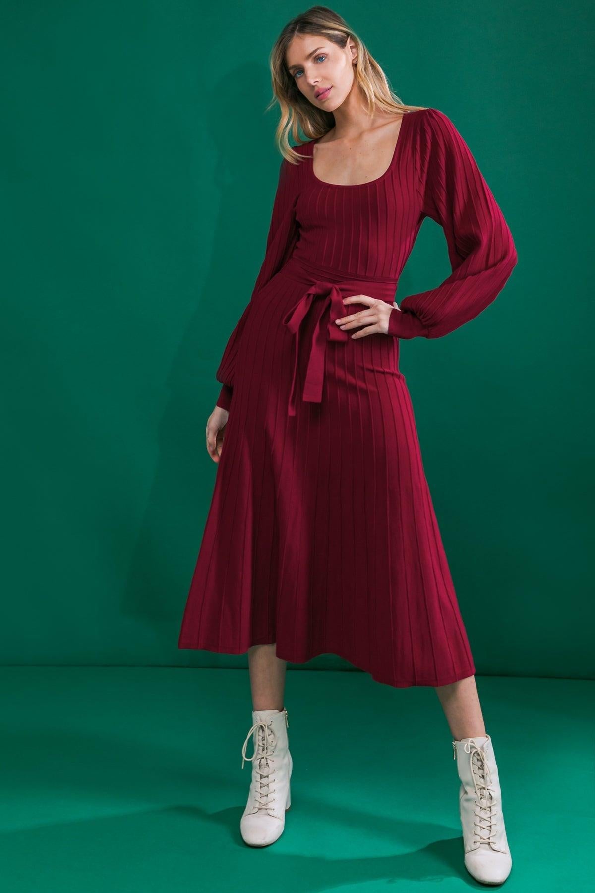 KEEP LOOKING UP SWEATER MIDI DRESS.