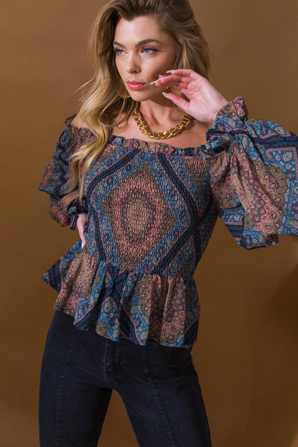 BOHO RAINBOW WOVEN TOP.