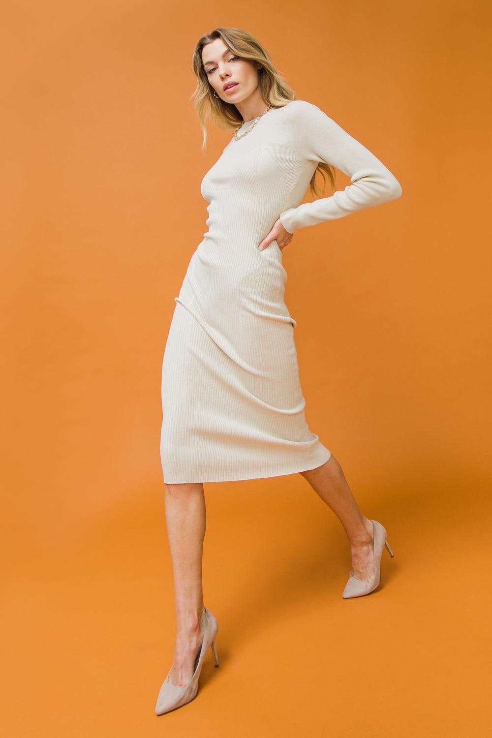 BE WITH YOU SWEATER MIDI DRESS.