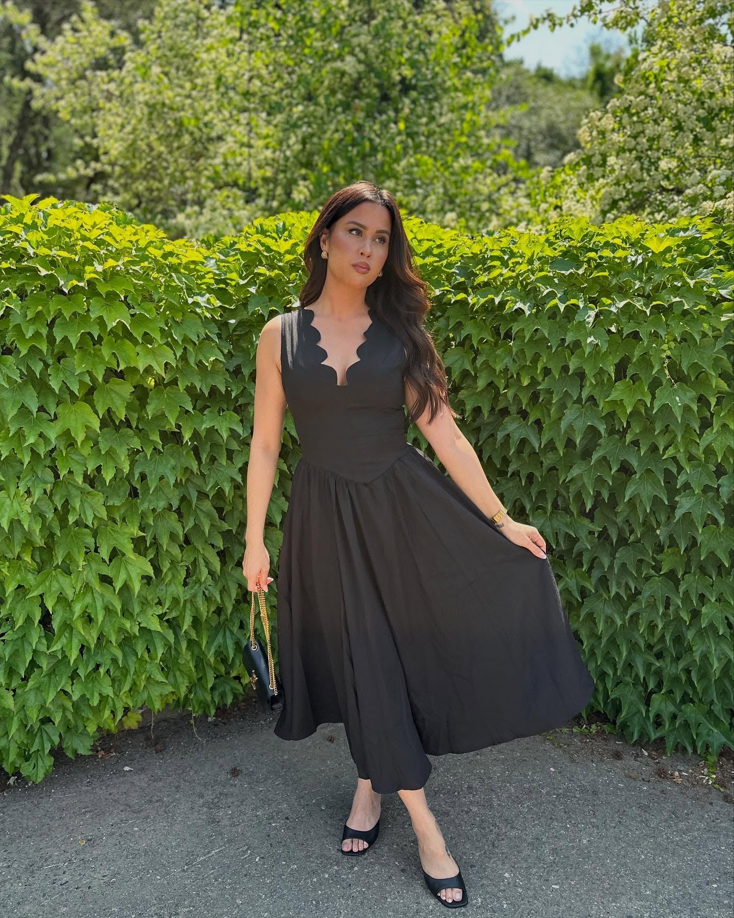 FOR THE RECORD BLACK WOVEN MIDI DRESS