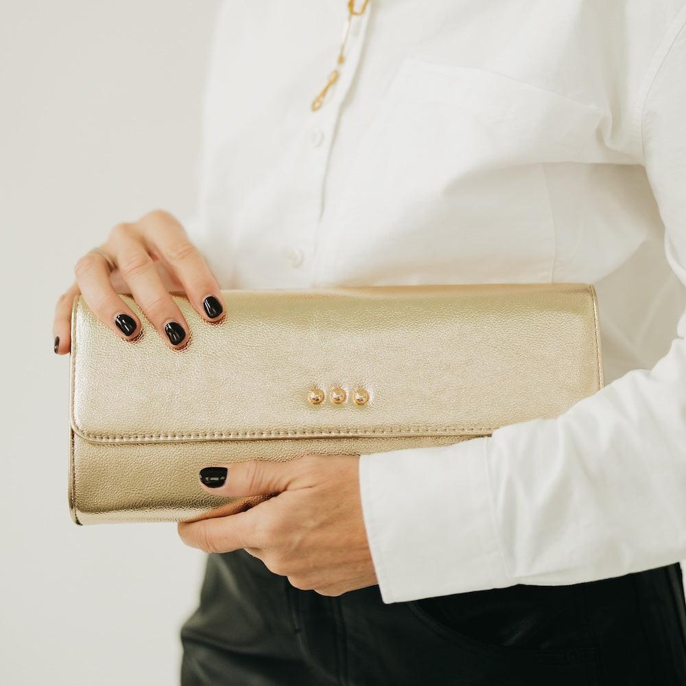 The Evening Metallic Clutch Crossbody Bag.