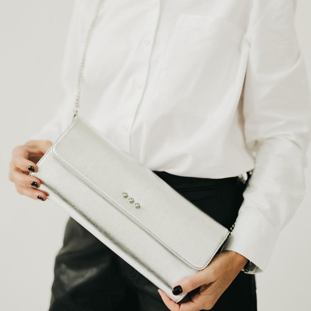 The Evening Metallic Clutch Crossbody Bag.