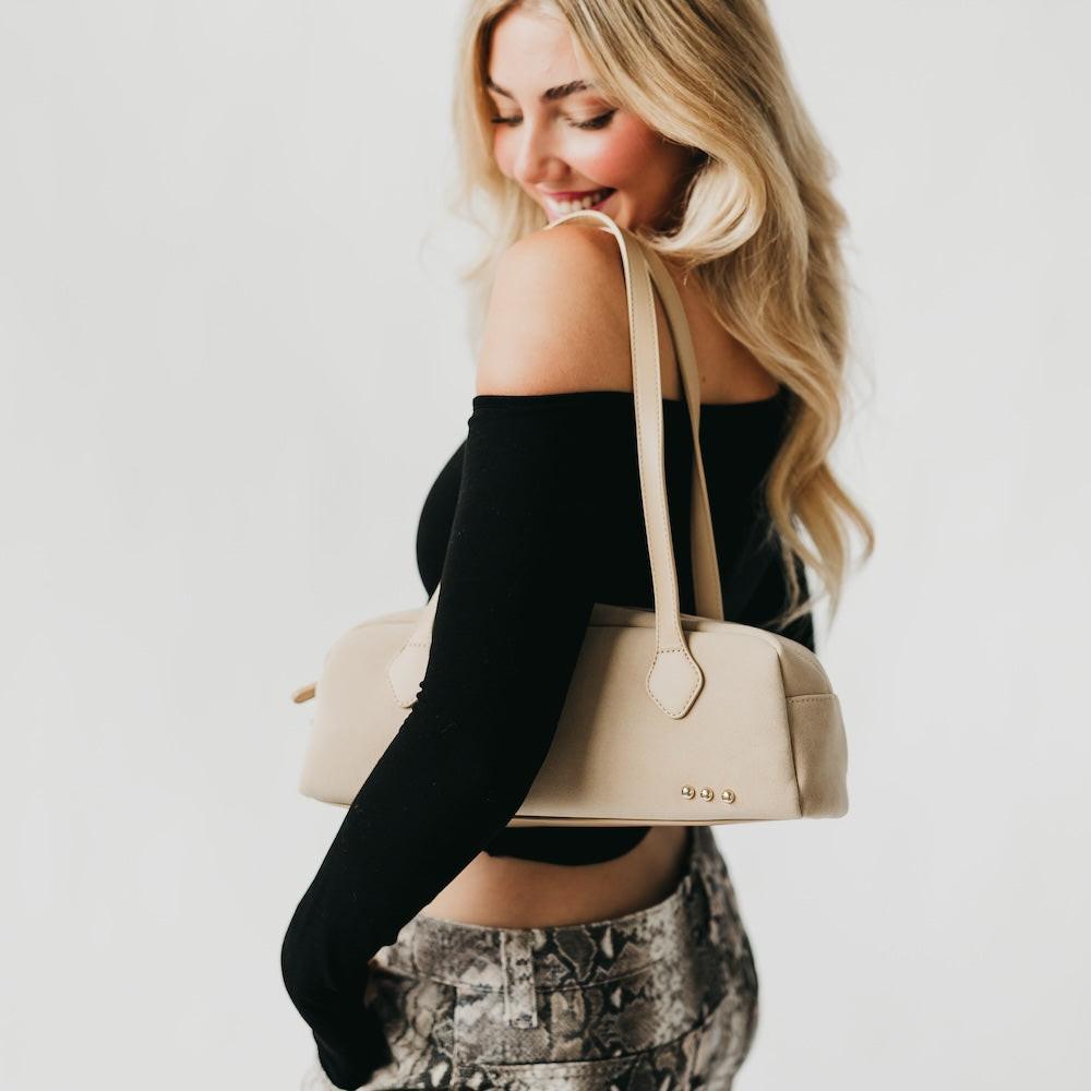 Sally Suede Barrel Shoulder Bag.