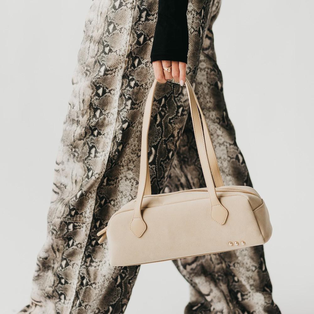 Sally Suede Barrel Shoulder Bag.