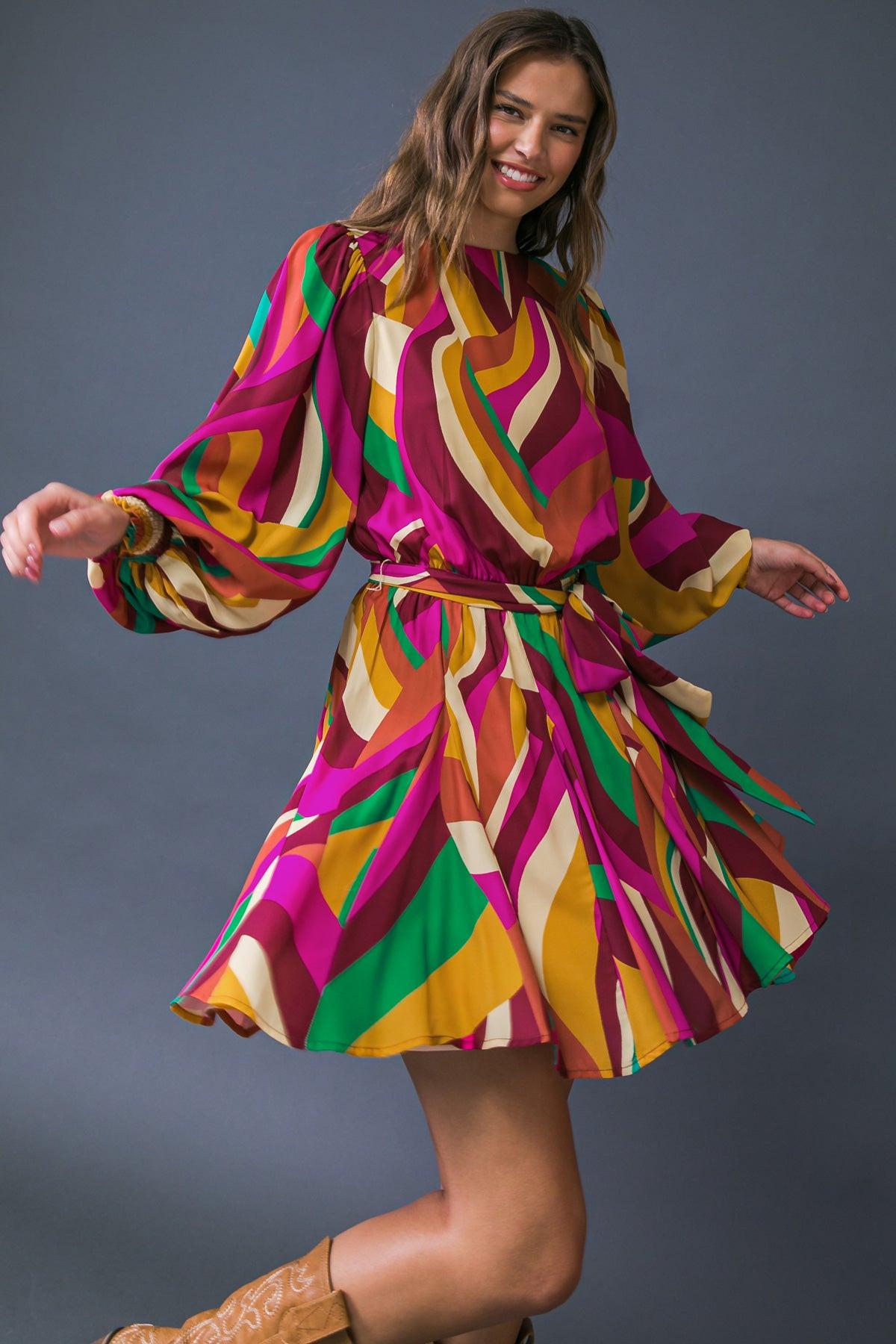 KEEP ON MOVING WOVEN MINI DRESS.