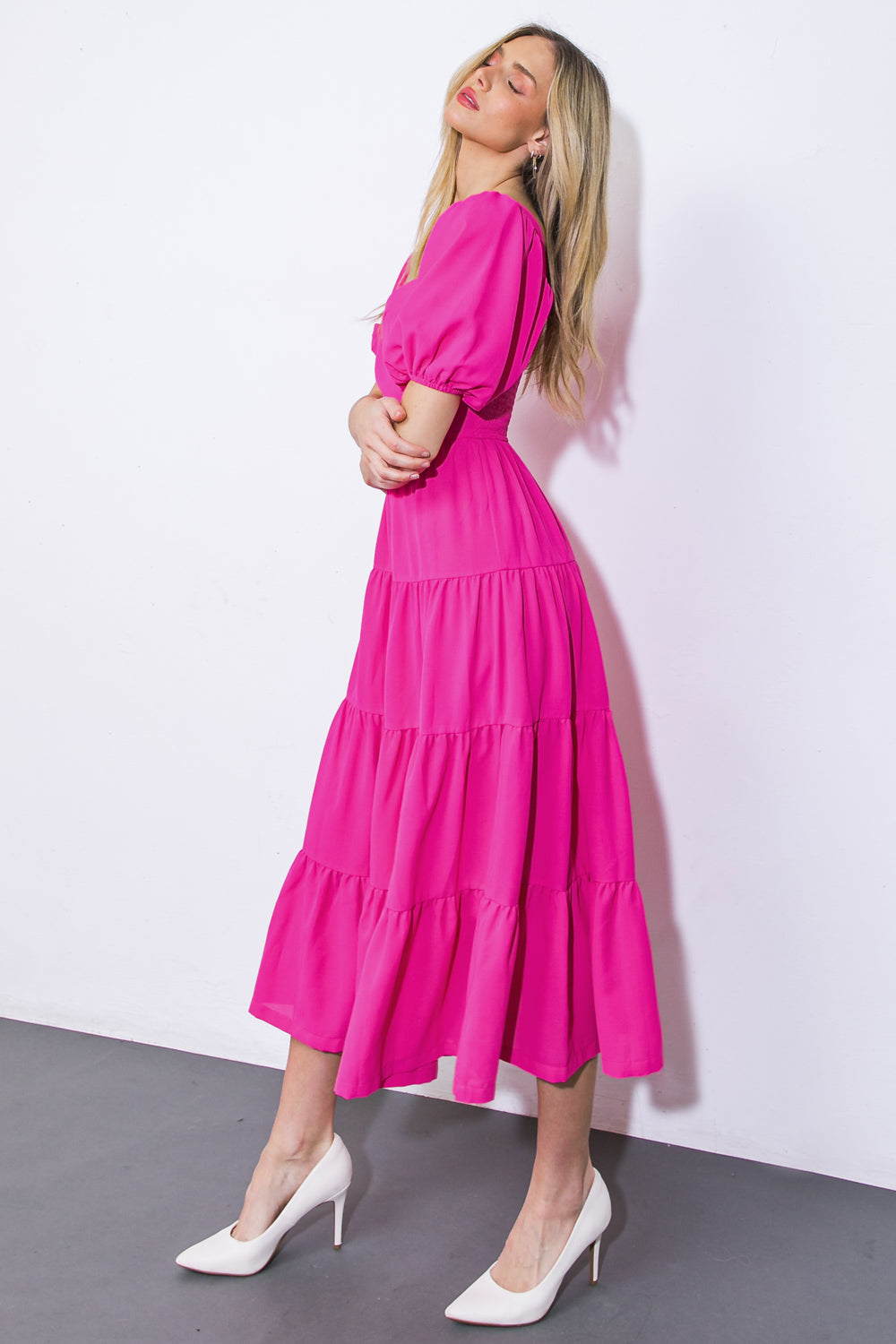 READY WHEN YOU ARE WOVEN MIDI DRESS