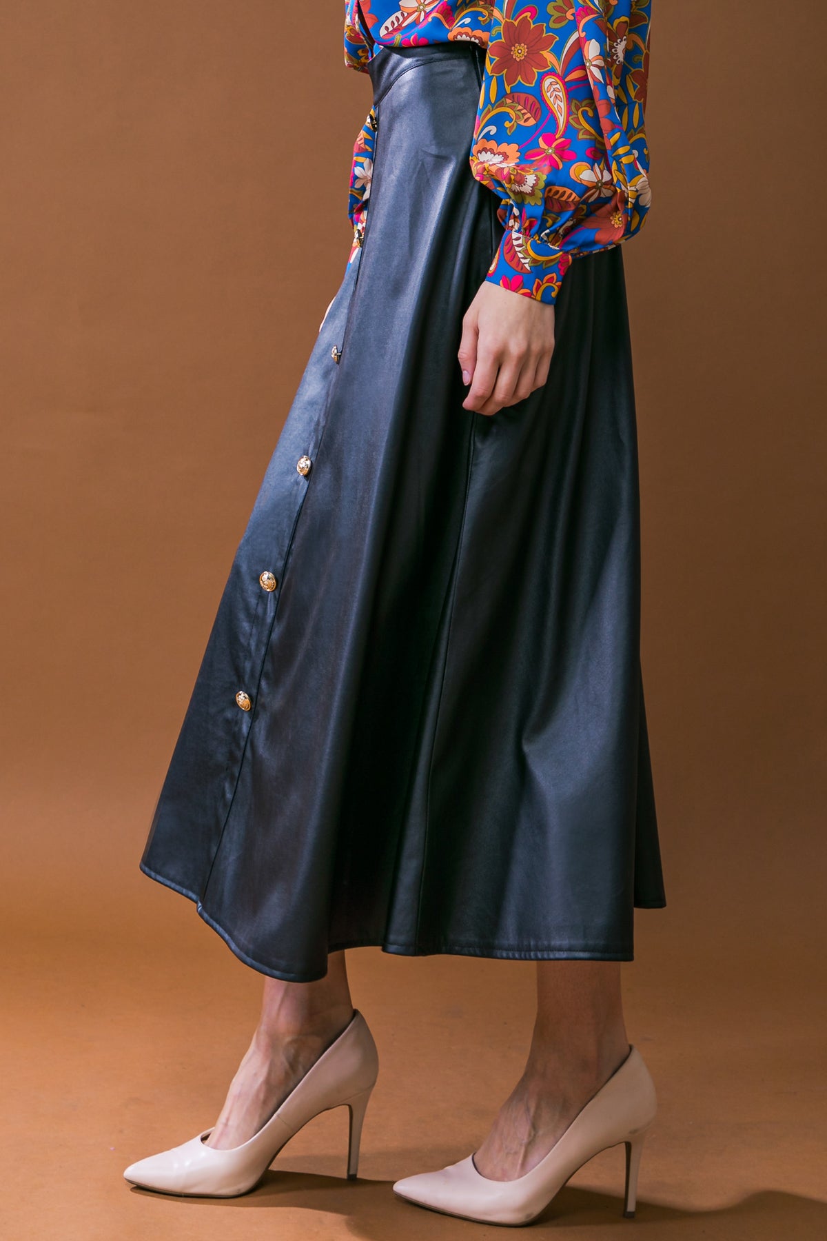 MOONLIT LOVE FAUX LEATHER MIDI SKIRT