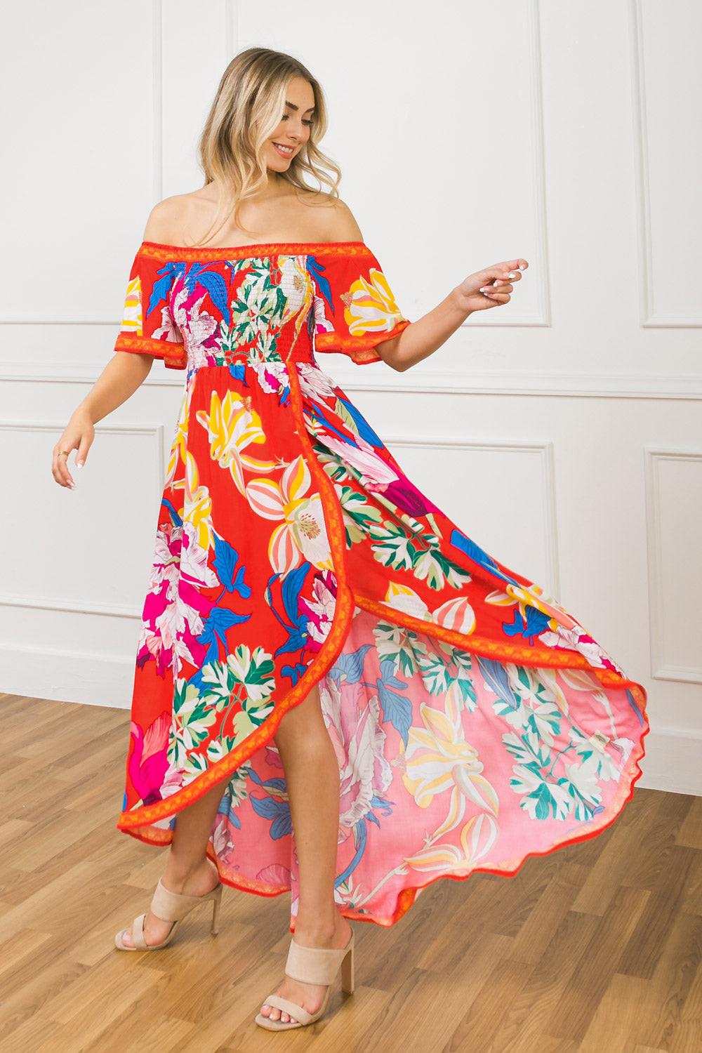 STEALING SUNSHINE FLORAL HI-LO DRESS l FLYING TOMATO – Flying Tomato