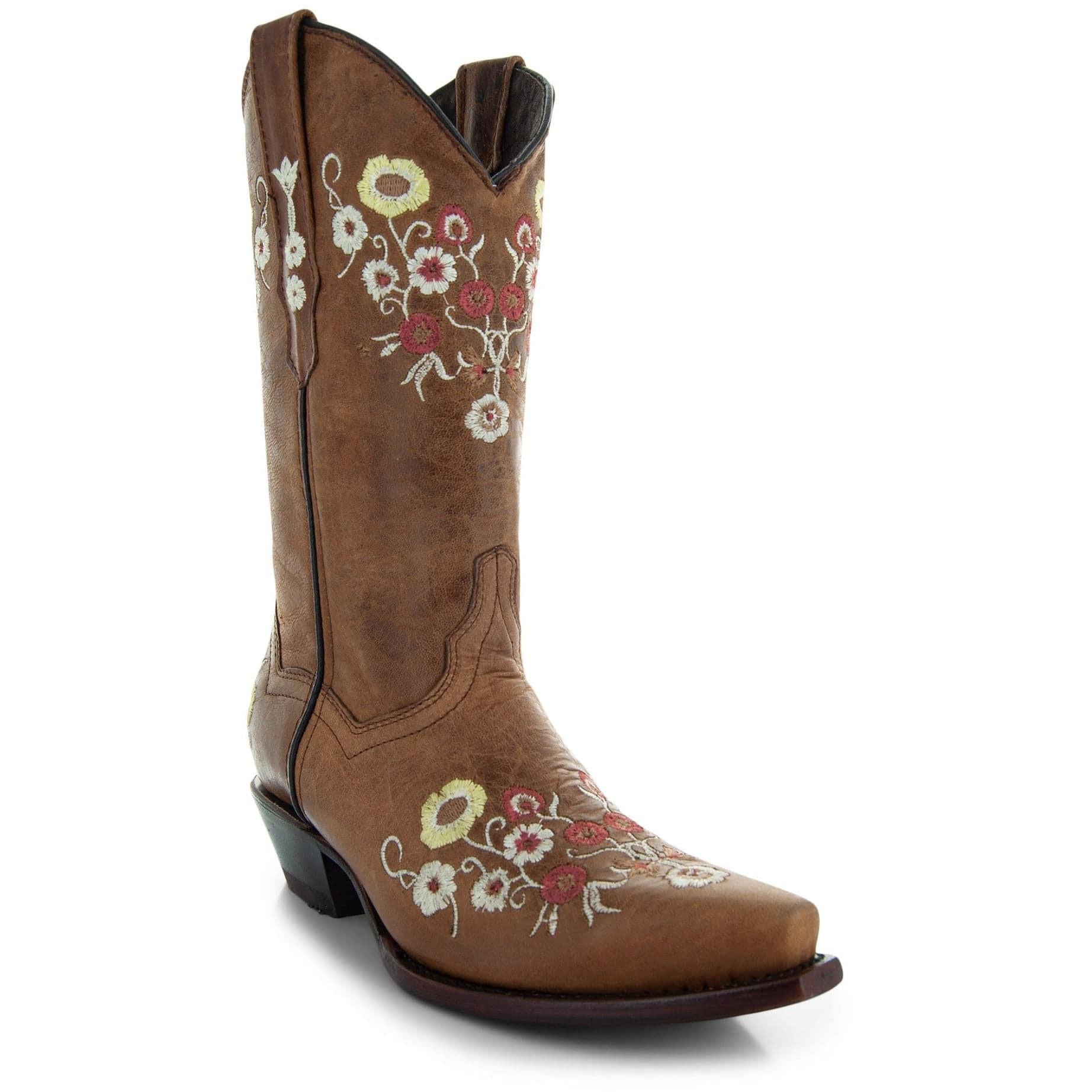 Women's Snipped Toe Western Boots | Floral Showstopper Cowgirl Boots (M50044).