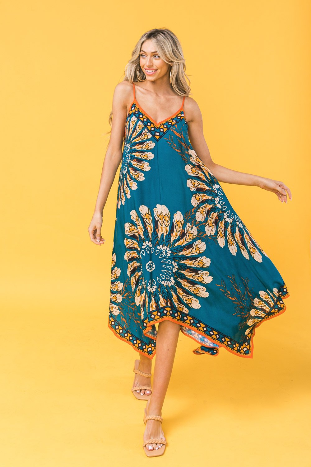 Indulge in elegance with our YOU FOUND MY HEART HANKY DRESS. This luxurious printed woven dress features a unique hanky hemline, adding a touch of artistry to your wardrobe. Its flowing silhouette exudes grace and sophistication, making it perfect for any occasion. Treat yourself to this exquisite piece today.