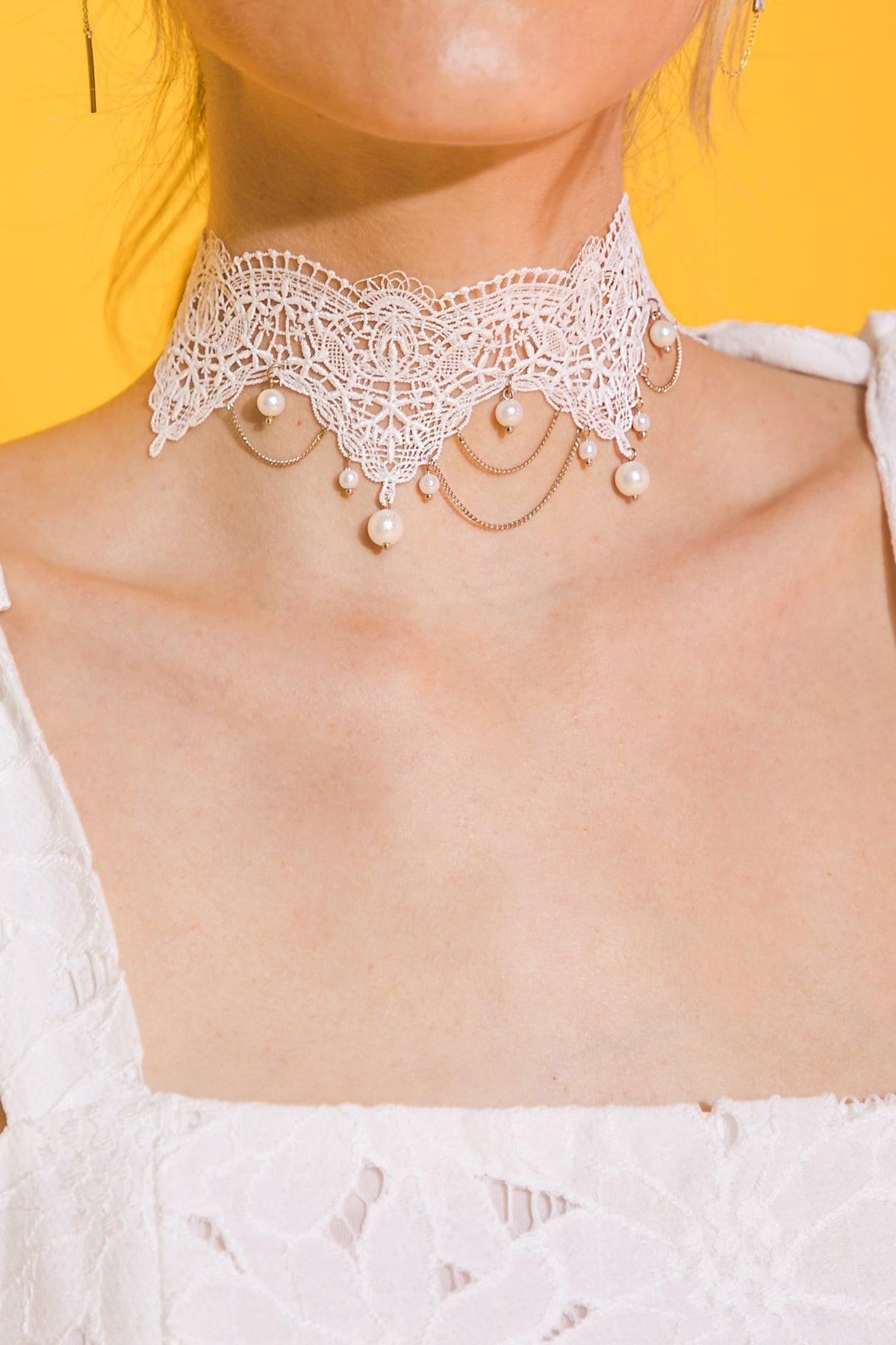 CHOOSE HAPPINESS LACE PEARL CHOKER NECKLACE.