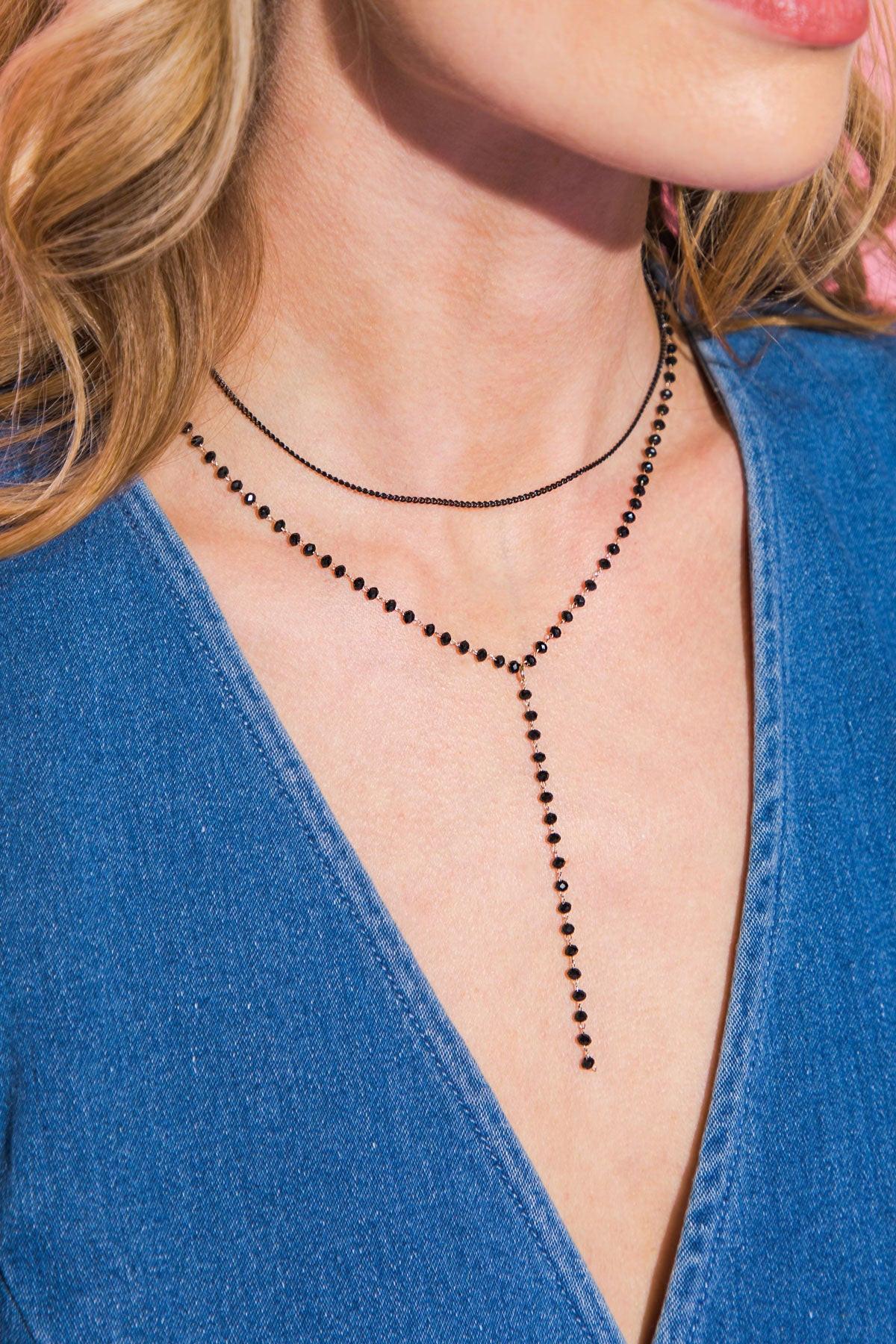 BEADED Y NECKLACE.