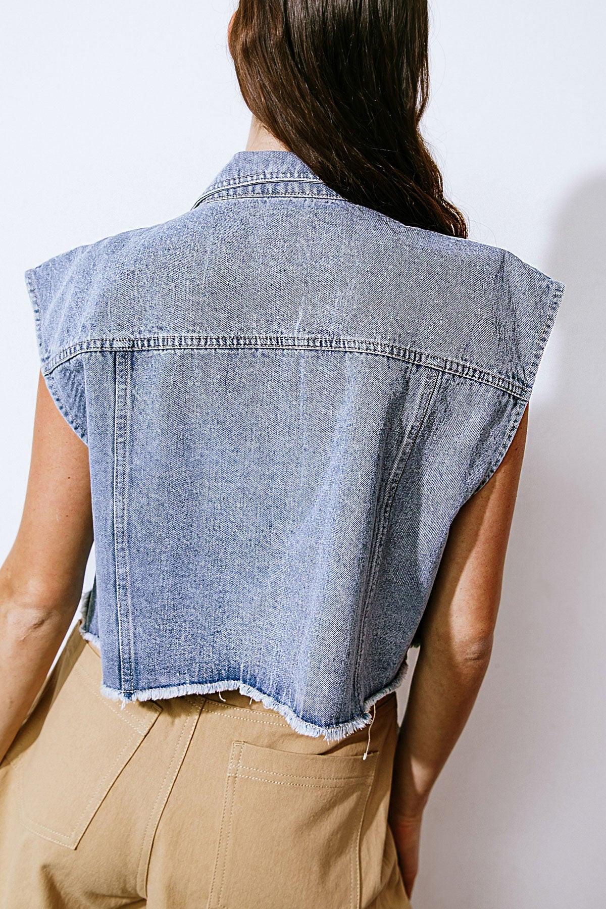 CLAIM TO FAME DENIM VEST.