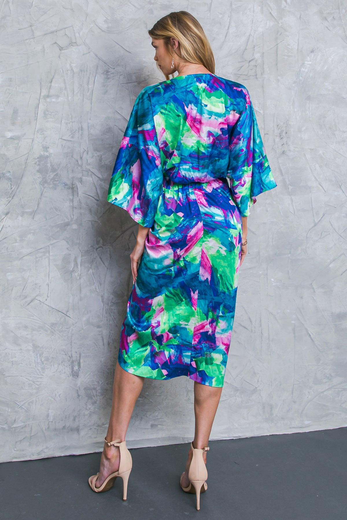 ON THE HORIZON WOVEN SATIN MIDI DRESS.