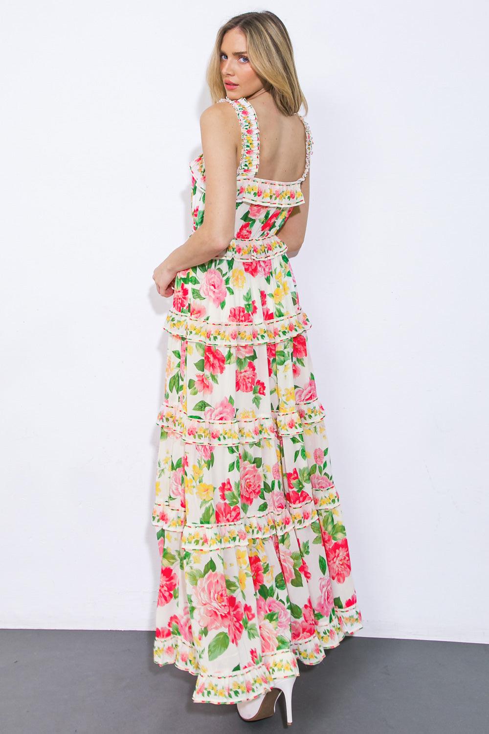 PULLING HEARTSTRINGS WOVEN MAXI DRESS.